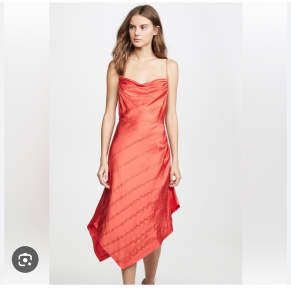 Retrofete red satin rhinestone asymmetrical dress - Picture 2 of 10